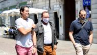 Actor Kevin Spacey walks down Carlo Alberto street as he visits the city, where he is expected to return for a cameo appearance in a low budget Italian film, after largely disappearing from public view, in Turin, Italy, June 1, 2021. REUTERS/Massimo Pinca