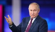 Russian President Vladimir Putin speaks during an annual nationwide televised phone-in show in Moscow, Russia June 30, 2021. Sputnik/Sergei Savostyanov