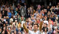 Serbia'a Novak Djokovic celebrate winning his first round match against South Africa's Kevin Anderson REUTERS/Toby Melville