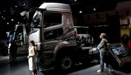FILE PHOTO: Daimler AG's FUSO Super Great truck is pictured at the 45th Tokyo Motor Show in Tokyo, Japan October 27, 2017. REUTERS/Kim Kyung-Hoon
