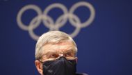 July 17, 2021 International Olympic Committee (IOC) President Thomas Bach during the news conference REUTERS/Phil Noble