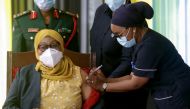 Tanzania's President Samia Suluhu Hassan receives her Johnson & Johnson vaccine against the coronavirus disease (COVID-19) at State House in Dar es Salaam, Tanzania July 28, 2021. REUTERS/Emmanuel Herman