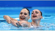 Marta Fiedina of Ukraine and Anastasiya Savchuk of Ukraine during their performance. Reuters/Marko Djurica