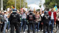 Demonstrators attend a protest against government measures to curb the spread of the coronavirus disease (COVID-19) in Berlin, Germany August 29, 2021. REUTERS/Christian Mang
