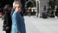 German Chancellor Angela Merkel attends the laying of flowers to the Tomb of the Unknown Soldier in Warsaw, Poland September 11, 2021. Maciek Jazwiecki/Agencja Gazeta