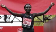 FILE PHOTO: Kenya's Mary Jepkosgei Keitany celebrates winning the Women's Elite race Action Images via Reuters / Matthew Childs Livepic
