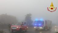 Fire brigade vehicles are seen in an area affected by a whirlwind in the Sicilian town of Modica, Sicily, Italy November 17, 2021. VIGILI DEL FUOCO/Handout via REUTERS