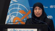 Minister of Public Health H E Dr. Hanan Mohamed Al Kuwari speaking at the conclusion of the extraordinary meeting of the World Health Assembly, in Geneva. 