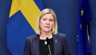 Sweden's Prime Minister Magdalena Andersson presents new coronavirus disease (COVID-19) restrictions during a news conference in Stockholm, Sweden January 10, 2022. TT News Agency/Marko Saavala via REUTERS