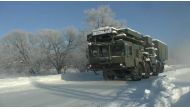 A radar vehicle of the S-400 Triumph surface-to-air missile system drives along a road on the way to Belarus to join military drills, in Khabarovsk region, Russia, in this still image taken from video released January 21, 2022. Russian Defence Ministry