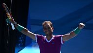 Spain's Rafael Nadal celebrates winning his fourth round match against France's Adrian Mannarino REUTERS/Morgan Sette