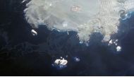 An infrared satellite image shows the oil spill in Bahia Blanca beach, near Ventanilla, Peru January 19, 2022. Picture taken January 19, 2022. Satellite Image ©2022 Maxar Technologies/Handout via Reuters.