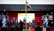 K Abdul Karim, President of MES Governing Board, hoisting the national flag to mark 73rd Republic Day of India.