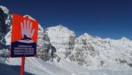 FILE PHOTO: An avalanche warning sign is seen next to the slope at Schlick 2000 ski resort near Neustift im Stubaital, Austria February 6 2020. REUTERS/Leonhard Foeger