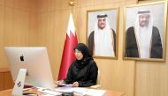 Minister of Public Health H E Dr. Hanan Mohamed Al Kuwari addressing a meeting of the Regional Subcommittee on Polio Eradication and Outbreaks at the World Health Organization, via video conferencing.