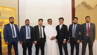 The Chairman and founder of Paris Group, Ismail Thengalil (centre), and CEO Muhammad Thengalil (third left) with other senior officials, Jafer T K (left), Executive Director; Afsal K (second left), Director of Operations; Hashim P B (second right), General Manager;  and Shamsudheen (right), Finance Manager; after a press conference to announce the opening of Paris Hypermarket at the Sharq Village and Spa in Doha, yesterday. Pic: Salim Matramkot/The Peninsula