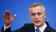 NATO Secretary-General Jens Stoltenberg speaks during a news conference following a NATO Defence Ministers meeting in Brussels, Belgium, February 17, 2022. REUTERS.