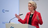 President of the European Commission Ursula von der Leyen speaks during the annual Munich Security Conference, in Munich, Germany February 19, 2022. REUTERS/Andreas Gebert