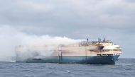 The ship, Felicity Ace burns more than 100km from the Azores islands, Portugal, February 18, 2022. Portuguese Navy (Marinha Portuguesa)/Handout via Reuters