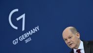 German Chancellor Olaf Scholz attends a joint news conference with Ireland's Prime Minister (not pictured) following talks at the Chancellery, in Berlin, Germany February 22, 2022. John Macdougall Pool via Reuters