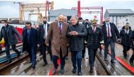 Deputy Prime Minister and Minister of State for Defence Affairs H E Dr. Khaled bin Mohammed Al Attiyah and Turkish Minister of National Defence H E Hulusi Akar at the inauguration of “Al Shamal” QTS 92 training ship at the Anadolu Shipyard in Istanbul, Turkey, yesterday. 
