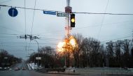 A blast is seen in the TV tower, amid Russia's invasion of Ukraine, in Kyiv, Ukraine March 1, 2022. REUTERS/Carlos Barria TPX IMAGES OF THE DAY
