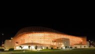 A view of Ahmad Bin Ali Stadium lit up in orange to support World Cancer Day campaign.