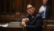 British Home Secretary Priti Patel gives a statement on Ukraine following the Russian invasion of Ukraine, at the House of Commons, in London, Britain March 1, 2022. Courtesy Uk Parliament/Jessica Taylor/Handout via REUTERS


