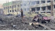 Debris is seen on site of the destroyed Mariupol children's hospital as Russia's invasion of Ukraine continues, in Mariupol, Ukraine, March 9, 2022 in this still image from a handout video obtained by Reuters. Ukraine Military/Handout via REUTERS