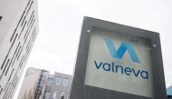 The logo of French-Austrian biotech firm Valneva is seen outside their headquarters in Vienna, Austria, December 16, 2021. REUTERS/Lisi Niesner

