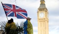 File photo: A demonstrator holds a British flag during a protest against Russia's invasion of Ukraine, at Parliament Square in London, Britain, March 6, 2022. Reuters/Henry Nicholls/File Photo