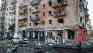 A view shows a building destroyed by shelling as Russia's attack on Ukraine continues, in Kyiv, Ukraine March 14, 2022. REUTERS/Gleb Garanich