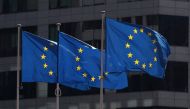 FILE PHOTO: European Union flags fly outside the European Commission headquarters in Brussels, Belgium, April 10, 2019. REUTERS/Yves Herman