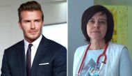 Former England soccer captain David Beckham (left) and Dr. Irina