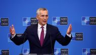 NATO Secretary General Jens Stoltenberg gestures during a news conference on the eve of a NATO summit, amid Russia's invasion of Ukraine, in Brussels, Belgium March 23, 2022. REUTERS/Gonzalo Fuentes