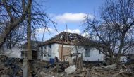 A residential house damaged by shelling, as Russia's attack on Ukraine continues, is seen in the village of Rakivshchyna, in Zhytomyr region Ukraine, in this handout picture released March 24, 2022.