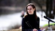 Finland's Prime Minister Sanna Marin reacts during a news conference with Sweden's Prime Minister Magdalena Andersson, in Stockholm, Sweden, April 13, 2022. Paul Wennerholm/TT News Agency/via Reuters