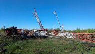 A view of toppled Pridnestrovian radio centre antennas, also known as 