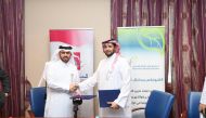Al-Ahli Hospital CEO, Khalid Al Emadi (left) and Electronics Recycle Factory Chief, Sheikh Hamad bin Abdul Aziz Al Thani during the signing ceremony. Pic: Amr Diab