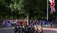 Members of the military march during the Queen's Platinum Jubilee celebrations at The Mall in London, Britain June 2, 2022. REUTERS/Henry Nicholls