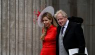 British Prime Minister Boris Johnson and his wife Carrie Johnson leave after the National Service of Thanksgiving held at St Paul's Cathedral as part of celebrations marking the Platinum Jubilee of Britain's Queen Elizabeth, in London, Britain, June 3, 2022. REUTERS/Dylan Martinez
