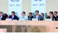 Minister of Labour H E Dr. Ali bin Smaikh Al Marri taking part in a session of 110th International Labour Conference in Geneva.