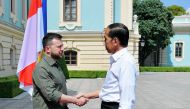 Indonesia's President Joko Widodo (right) and Ukraine's President Volodymyr Zelenskiy during their meeting at the presidential palace in Kyiv, Ukraine, on June 29, 2022. (Reuters)