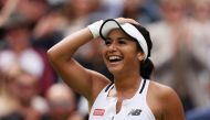 Britain's Heather Watson celebrates winning her third round match against Slovenia's Kaja Juvan on July 1, 2022. (Reuters/Matthew Childs)