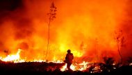 A firefighter creates a tactical fire in Louchats, as wildfires continue to spread in the Gironde region of southwestern France, July 17, 2022. REUTERS/Sarah Meyssonnier TPX IMAGES OF THE DAY