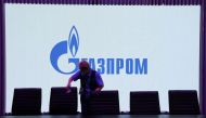 A view shows a screen with the logo of Gazprom at the St. Petersburg International Economic Forum (SPIEF) in Saint Petersburg, Russia June 17, 2022. REUTERS/Anton Vaganov/