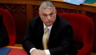 FILE PHOTO: Hungarian Prime Minister Viktor Orban sits before taking the oath of office in the Parliament in Budapest, Hungary, May 16, 2022. REUTERS/Bernadett Szabo/File Photo