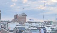 A view shows long queues of vehicles during a traffic in Dover, Britain July 22, 2022 in this still image obtained from a social media video. Twitter/ @scaniatruck620/via REUTERS

