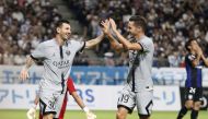Soccer Football - Pre Season Friendly - Gamba Osaka v Paris Saint-Germain - Suita Stadium, Osaka, Japan - July 25, 2022. Paris St Germain's Lionel Messi celebrates scoring their fourth goal. Mandatory credit Kyodo via REUTERS ATTENTION EDITORS - THIS IMAGE WAS PROVIDED BY A THIRD PARTY. 