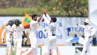 Sri Lanka's Ramesh Mendis celebrates with team-mates after taking the wicket during the second day of the second Test match against Pakistan at the Galle International Cricket Stadium in Galle on July 25. (Picture: Sri Lanka Cricket)